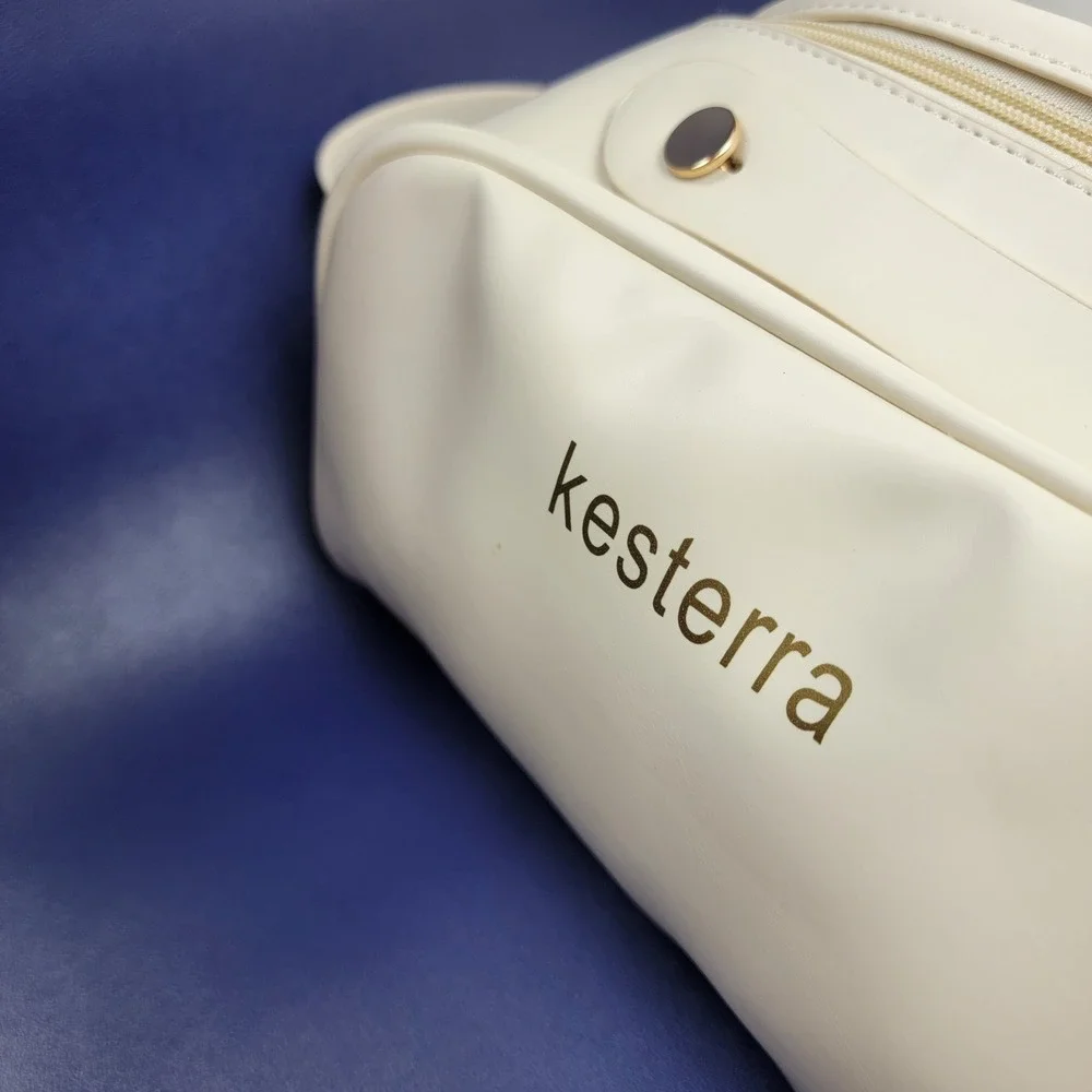 Kesterra 3 Piece Travel Makeup Bag Set Cream Vegan Leather Cosmetic Case